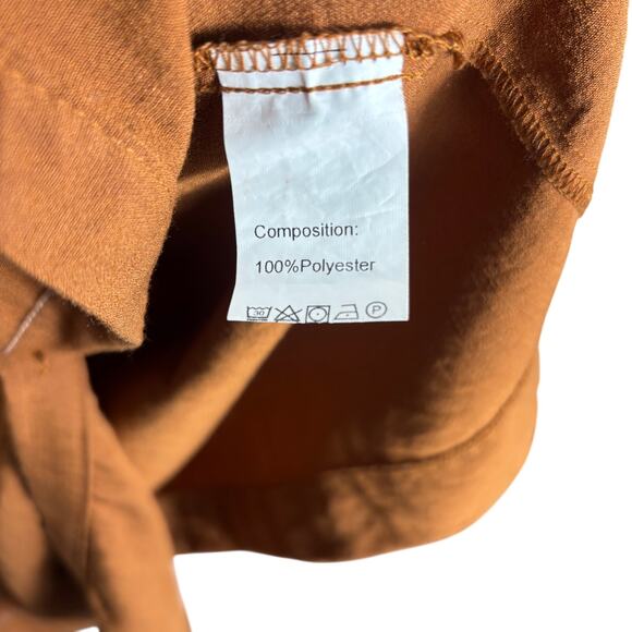 Pretty Garden Medium M Rust Brown Shirt Dress Pockets Roll Tab Sleeve Maxi - Picture 6 of 12